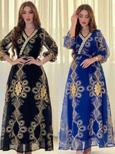 Arab Costumes Female Fashion Chic Mesh Embroidery Full Sleeve V-Neck Belted Clothing Muslim Elegant Women Evening Dress